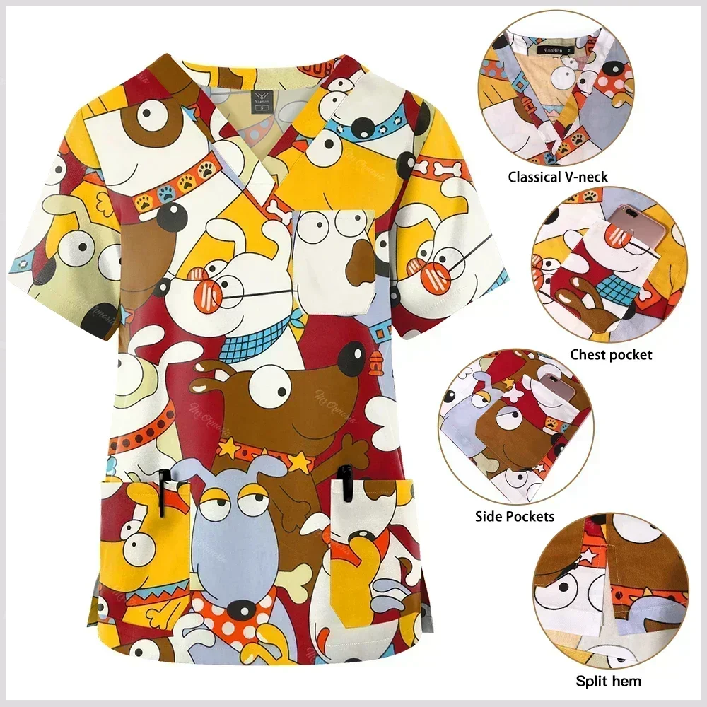 Медицинские скрабы футболка больничная униформа для кормления с мультяшным