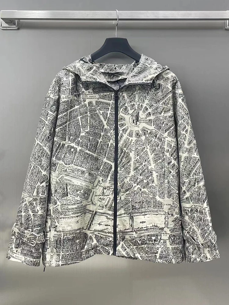 

Designer vintage Paris map print loose-fitting hoodie Jacket for women's new fashion luxury all-in-one jacket for fall/winter