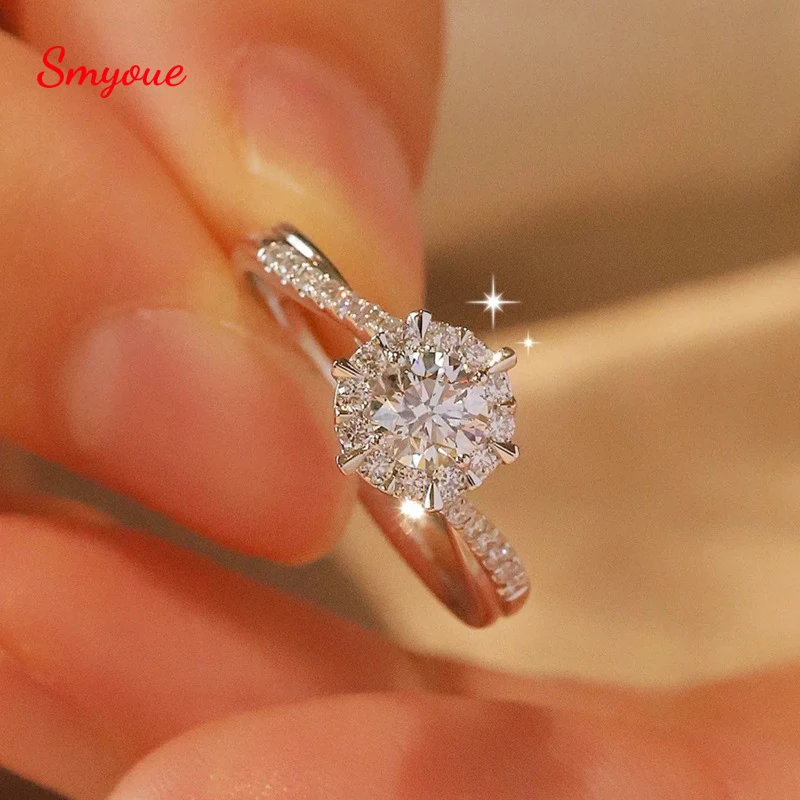 

Обручальные кольца Smyoue 0,5/1CT женское кольцо со сверкающими бриллиантами из лаборатории Роскошные ювелирные изделия из стерлингового серебра S925