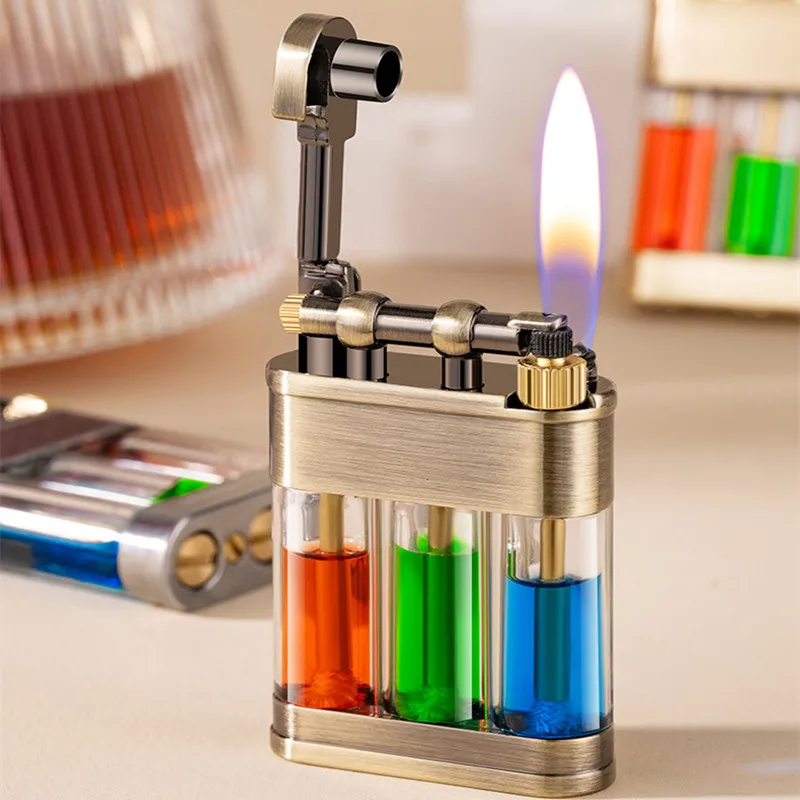 

Kerosene Lighter 3-Color Transparent Oil Tank Metal Grinding Wheel Vintage Lighters Smoking Accessories Refillable Cool Gadgets
