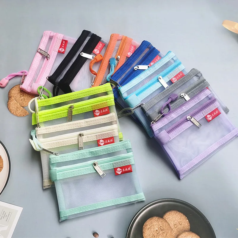 

Double Layer Mesh Zipper Bag Mini Bank Card ID Storage Bag Portable Coin Purse Cute Wallet Earphone Cable Line Organizer Pouch
