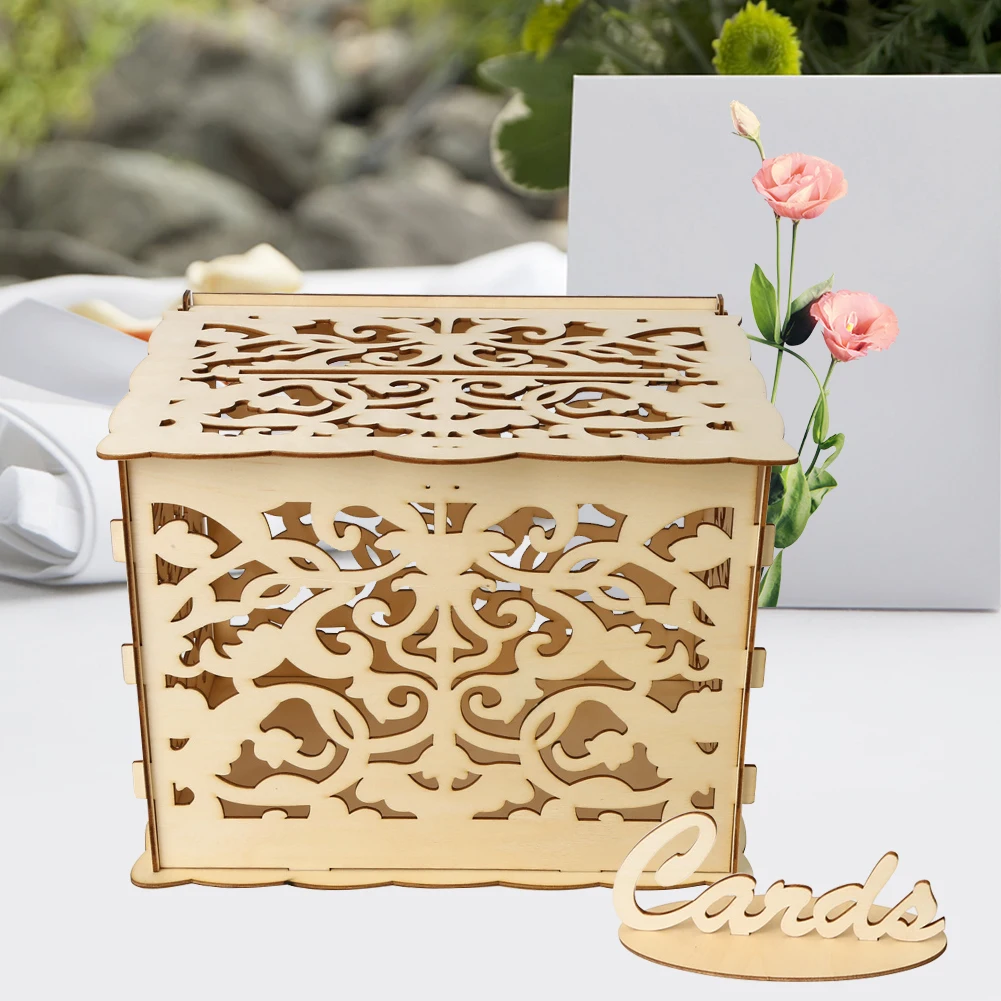 Birthday Wooden Wedding Card Box Party Decor With Lock Retro Receptions Collection Gift For Guest Exquisite Vintage Money images - 6