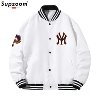 supzoom 2022 new arrival letter rib sleeve top fashion logo single breasted casual bomber baseball jacket loose cardigan coat
