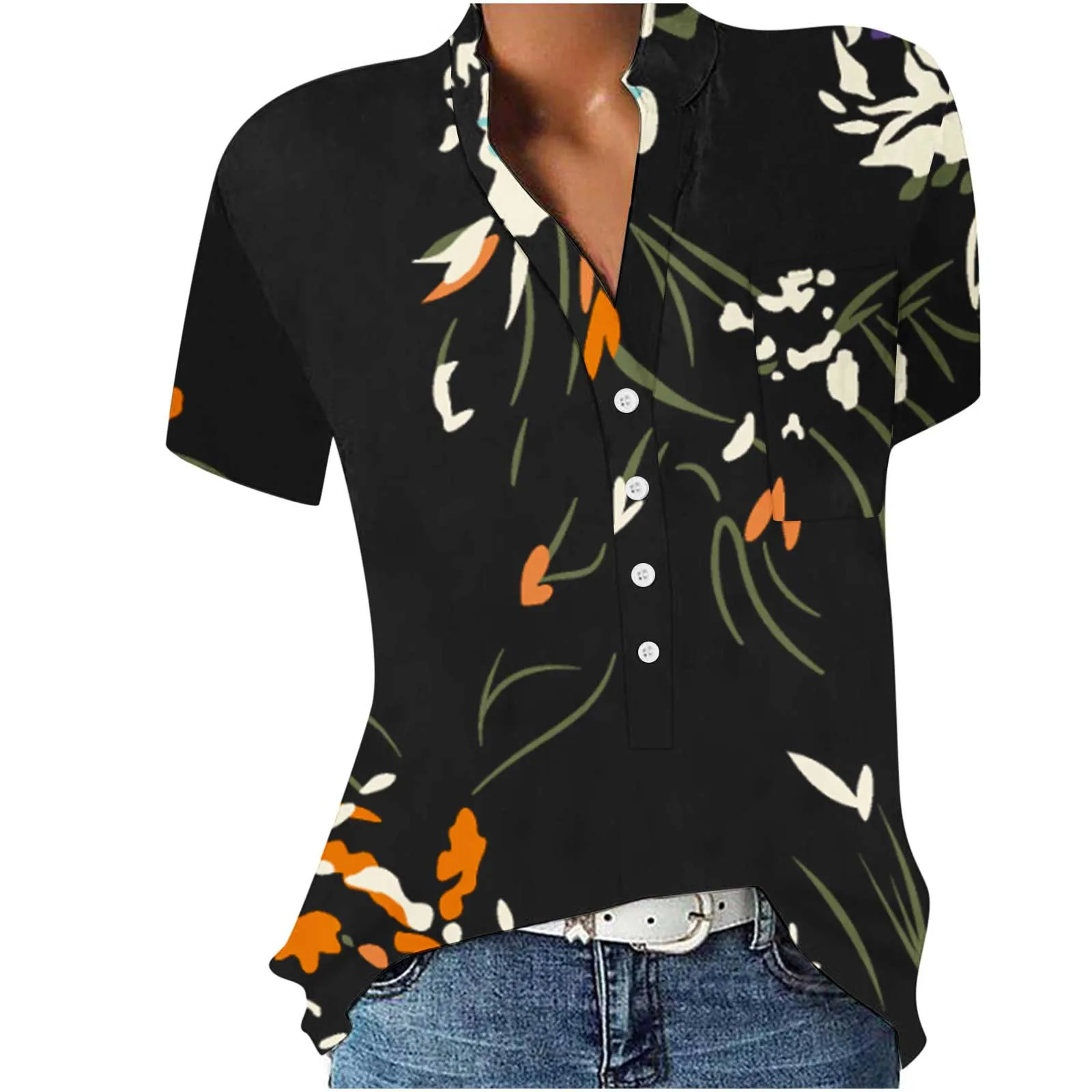 

Женские винтажные рубашки с графическим рисунком, v-образный вырез, топы на пуговицах, модная повседневная свободная туника, осенняя женская одежда
