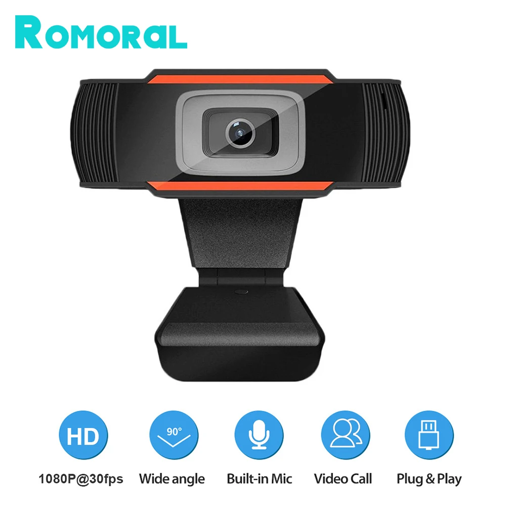 

Romoral Computer Camera Full HD Webcam 1080p with Microphone USB Plug And Play Video Call Autofocus Web Cam For PC Gamer Webcast