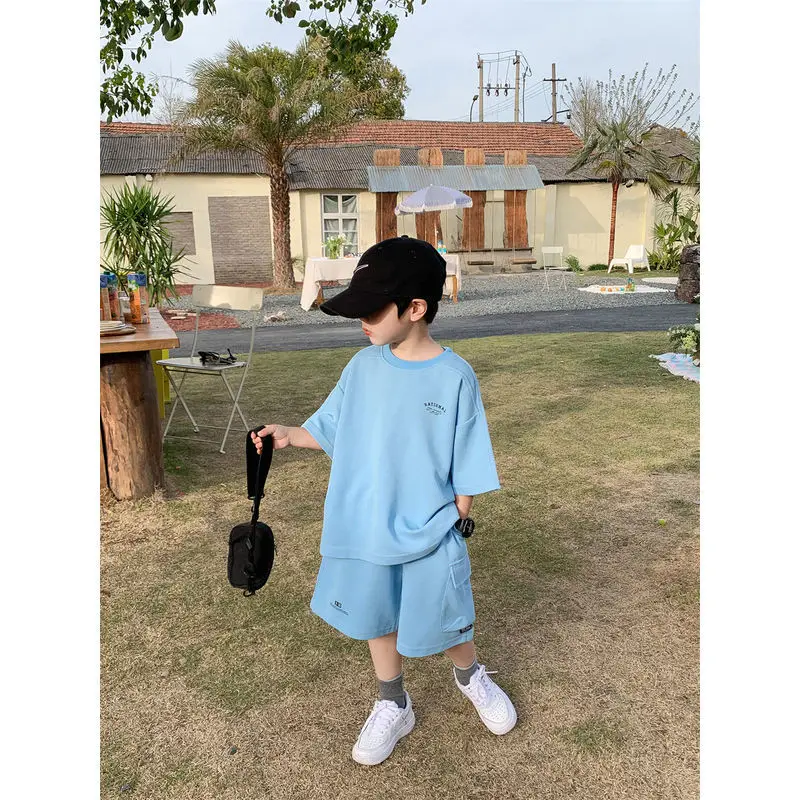 Boys' Cotton Summer Suit 2022 Latest Popular Short Sleeve Children's Shorts Sports Two-Piece Suit
