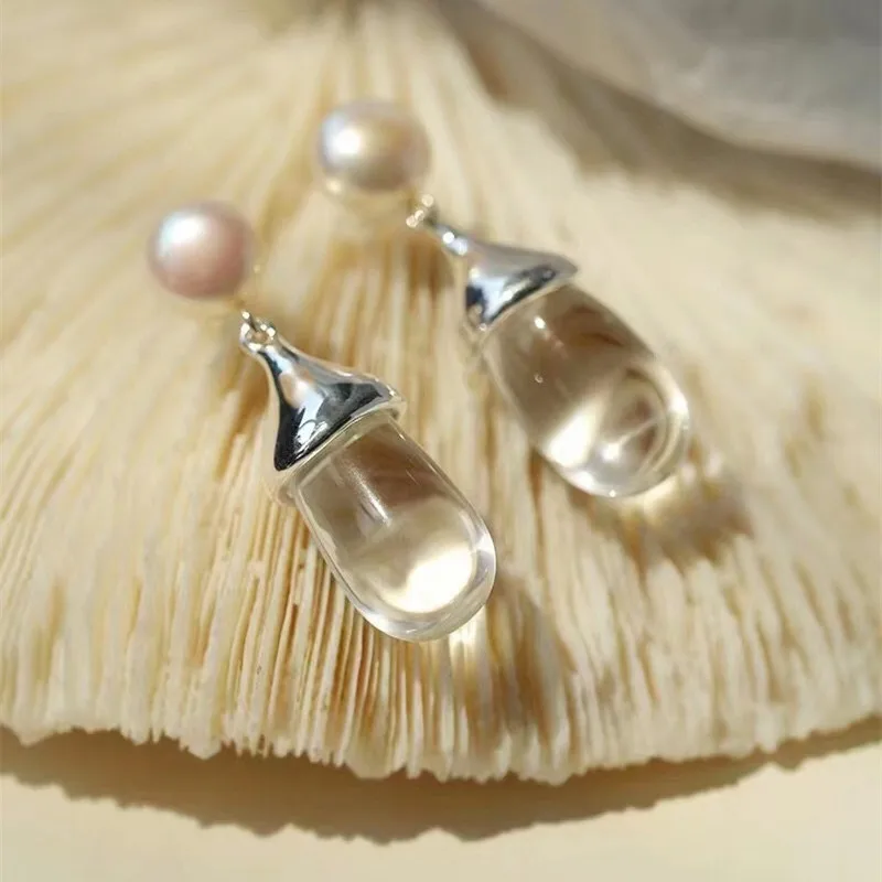 

Fashion Pearl Transparent Water Drop Pendant Earrings For Women Personality New Luxury Design Jewelry