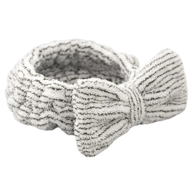 

2XPC Makeup Spa Striped Headband Plush Big Boeknot Hairband Elastic Wide Headwear