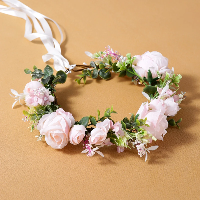 

Bride Rose Blossom Decoration Hair Band Green Vine wreath Ball Performance Party Headwear