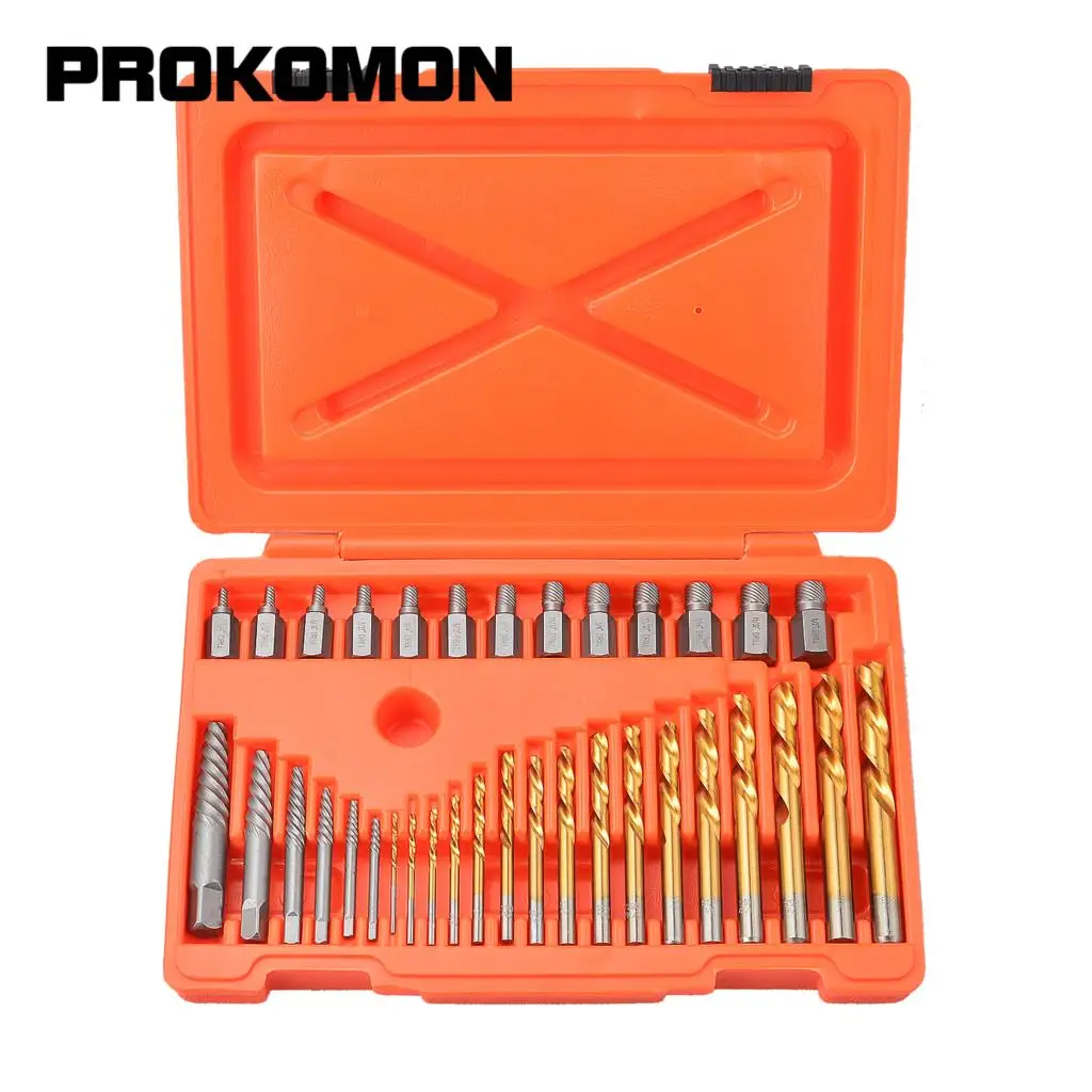 

PROKOMON 35Pcs Screw Extractor and Drill Bit Set, Bolt Extractors, for Removing Broken Studs, Bolts, Socket Screws,Fittings