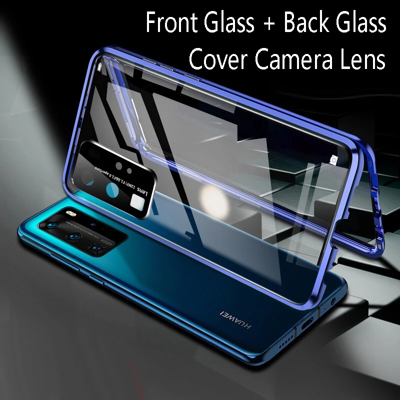 

360 Double Sided Magnetic Adsorption Case For Huawei Mate 40 Pro Plus 30 Lite 20X P40 P30 Glass Cover Camera Lens Protector Film