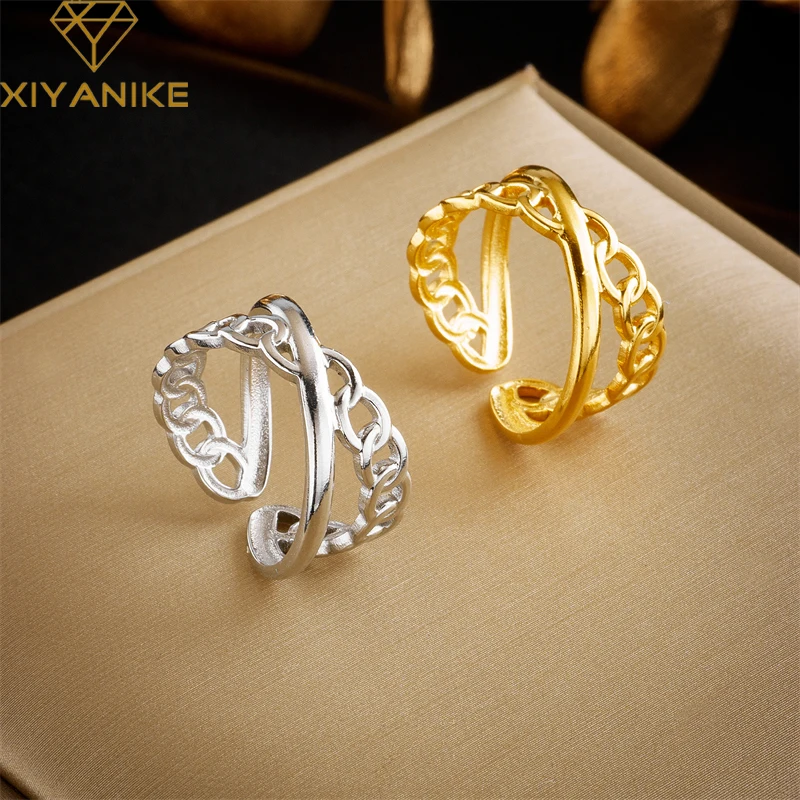

XIYANIKE 316L Stainless Steel Cross Ring for Woman Opening Couple Newly Arrived Hollow Birthday Jewelry Gifts Accessories Bague