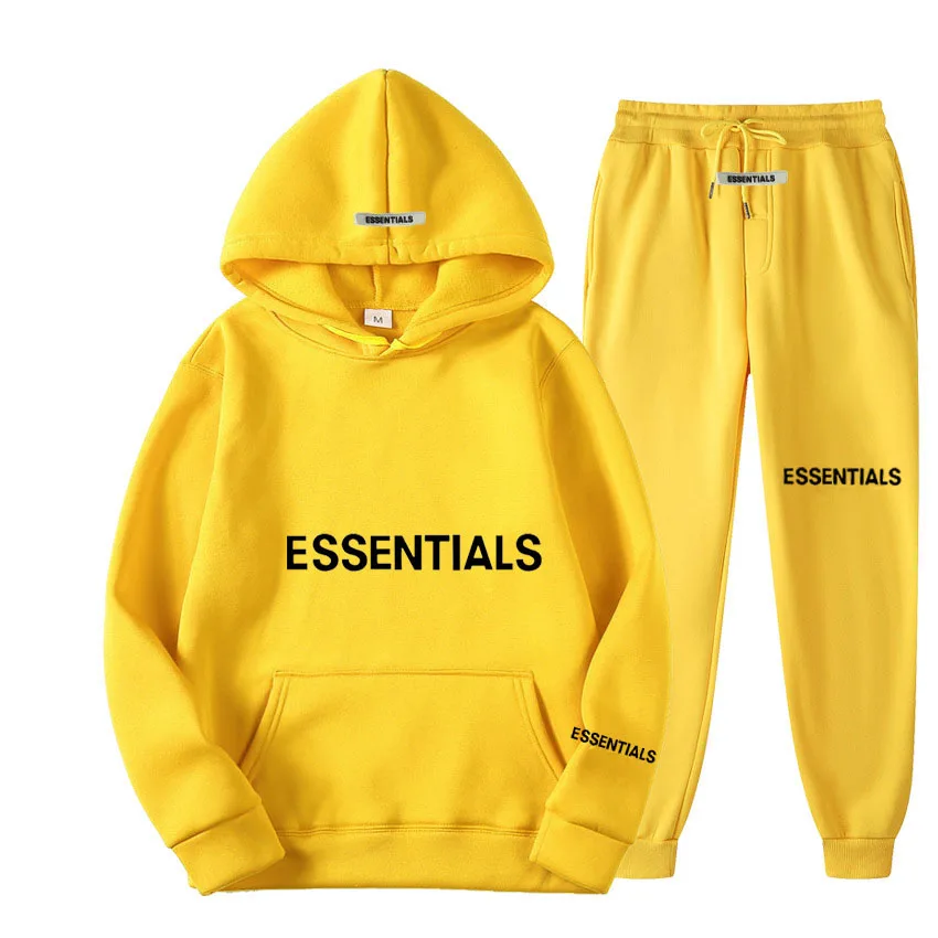 Essentials Autumn Winter Men Women Hooded Sweatshirt Suit Pure Cotton Couple Jogging Sweatshirts Oversized Streetwear Tracksuit