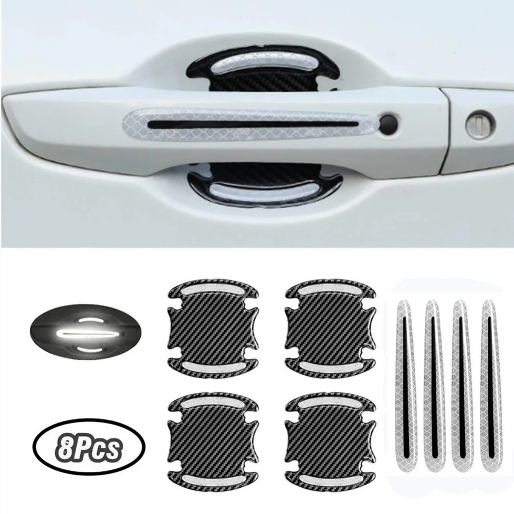 

Gfvk PVC Reflective Carbon Fiber Handle Anti-Scratch Car Sticker Handle Sticker + Door Bowl Sticker 8Pcs/Set