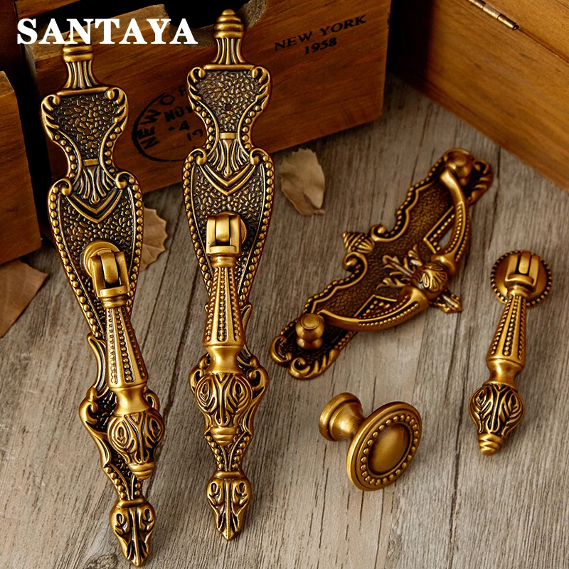 

European-Style Antique Drawer Handles Furniture Wardrobes Cabinet Door Handles Bookcases Brass Light Luxury Handles