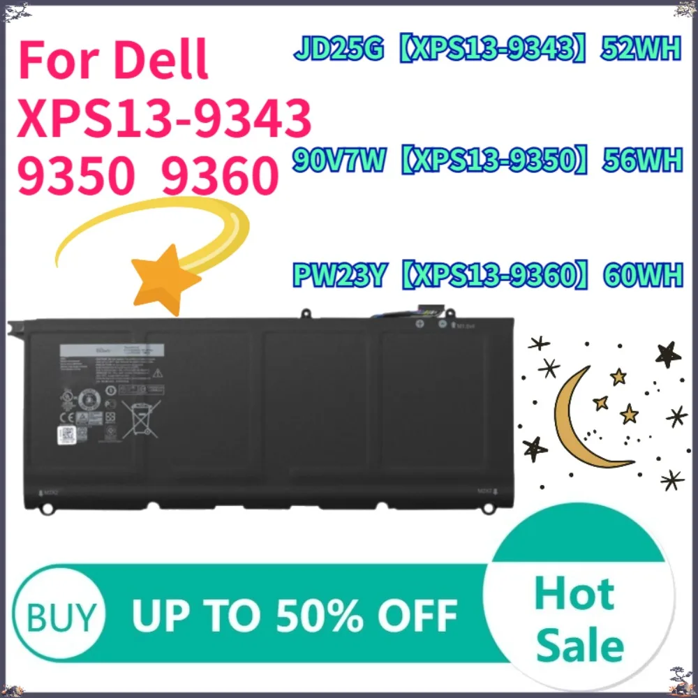 Фото Высокопроизводительная батарея для ноутбуков DELL XPS 13 9360 Series RNP72 TP1GT P54G 90V7W 56WH JD25G 52WH 60Wh PW23Y №1
