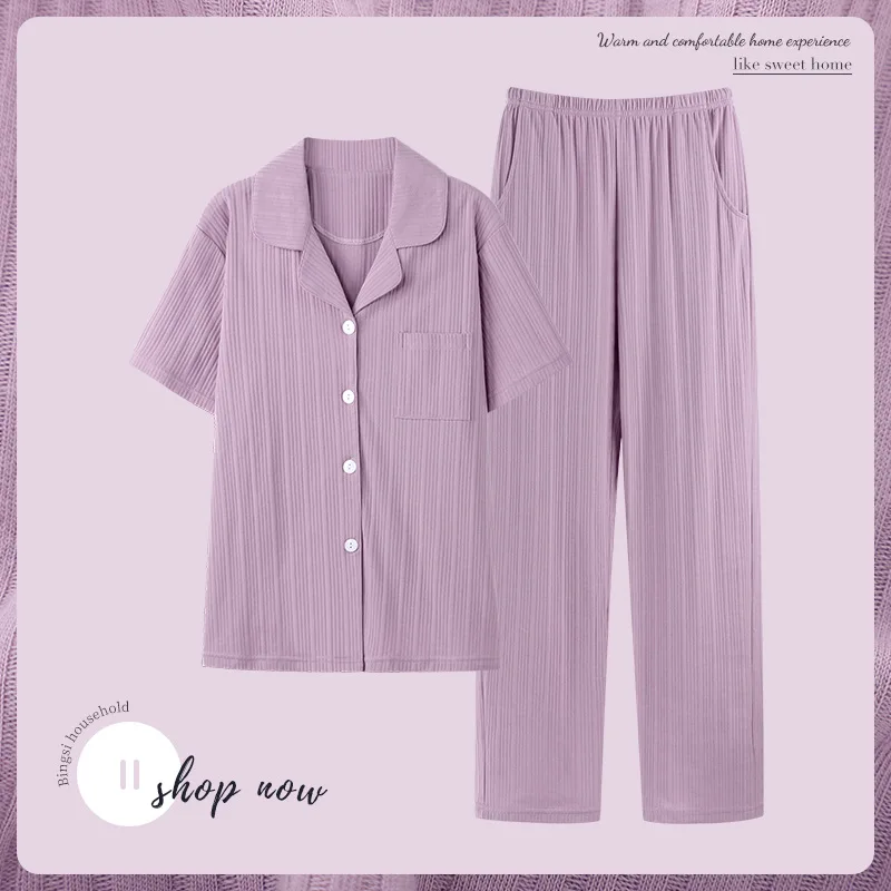 Summer Sleepwear for Women Thin Section Cool Cotton Pajamas Soft and Casual  Short-sleeved Trousers Sweet and Simple Home Suit