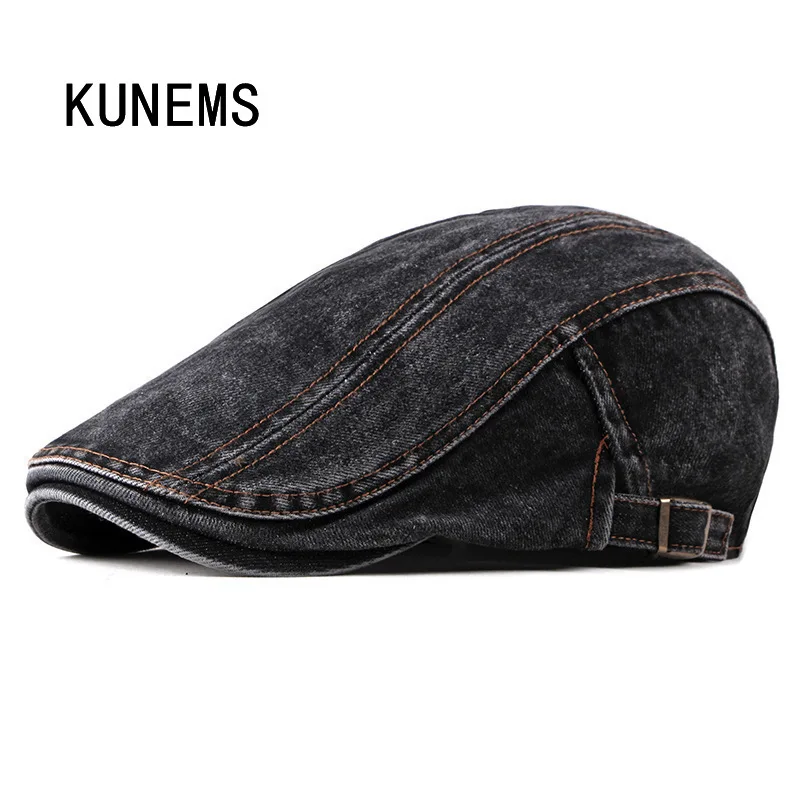 

KUNEMS Washed Denim Newsboy Cap Personality Fashion Berets Boina Casual Mens Hat Cotton Cowboy Hat Unisex Gorros Hombre Bonnet