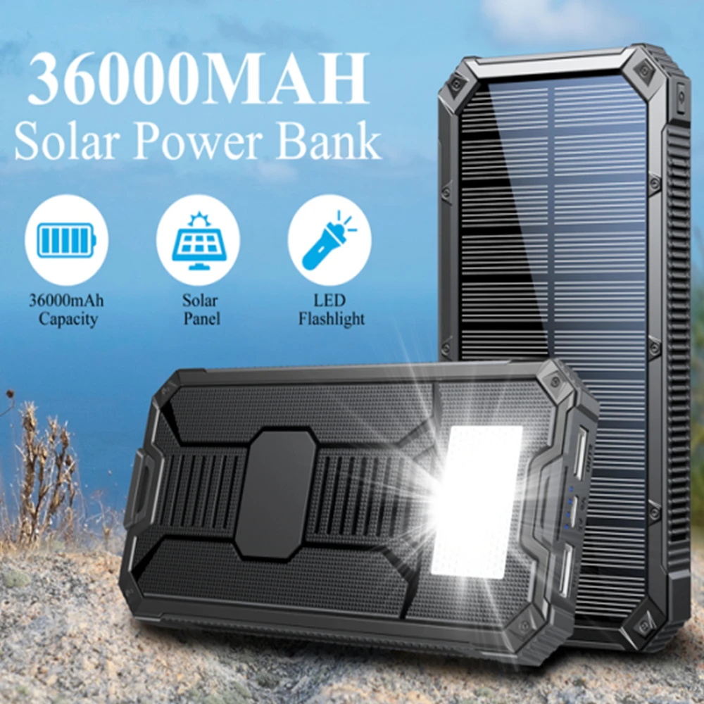 

SOODOO 20000mAh Solar Power Bank Waterproof 20000mAh Solar Charger 2 USB Ports Charger Power Bank for Xiaomi iPhone Universal