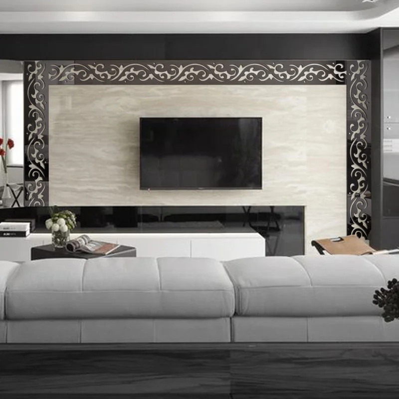 

4pcs 3D Mirror Wall Sticker Waist Line Self Adhesive Wall Edge Strip Decal for Living Room TV Background Bedroom Home Decoration