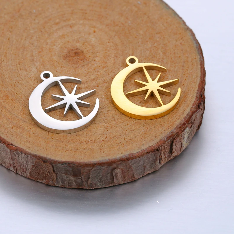 

10pcs Stainless Steel 15*17mm Charm Star Moon Pendants For DIY Jewelry Gold Tone New Trend Necklaces Making Findings Gifts