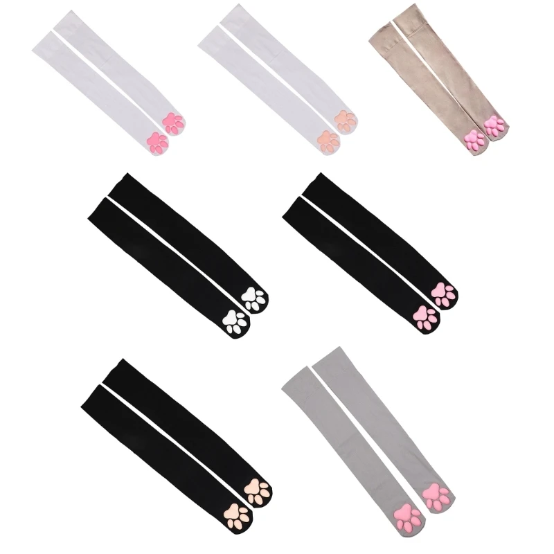 

Cat Paw Thigh High Socks Soft 3D Toe Beans Socks Kitten Claw Pad Socks Pink Cat Paw Over Knee Stockings Women Girls