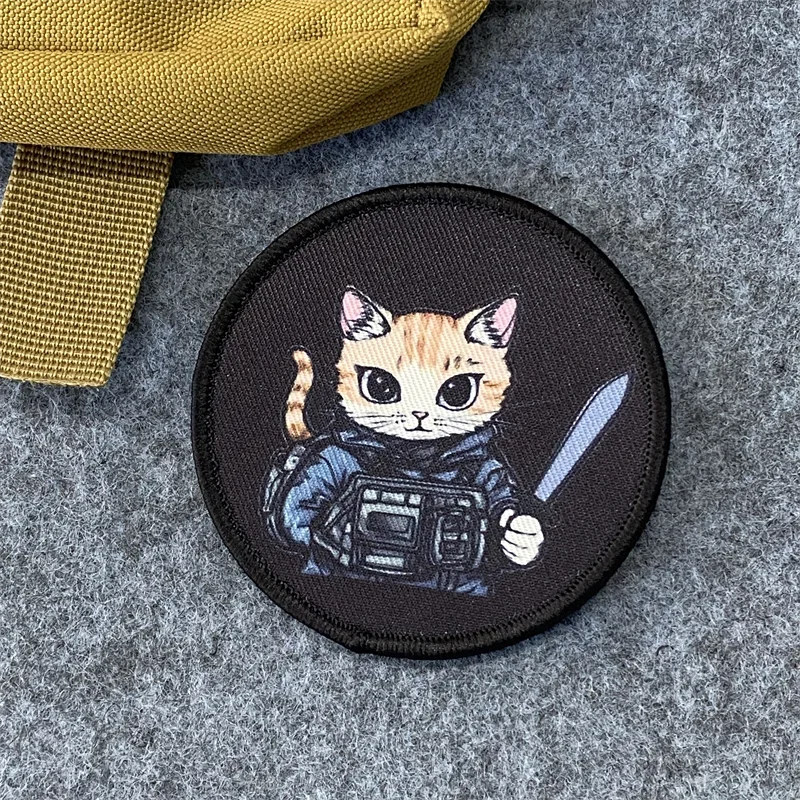 Милый Кот воин нашивка военный тактический значок котенок с мечом крючок и петля