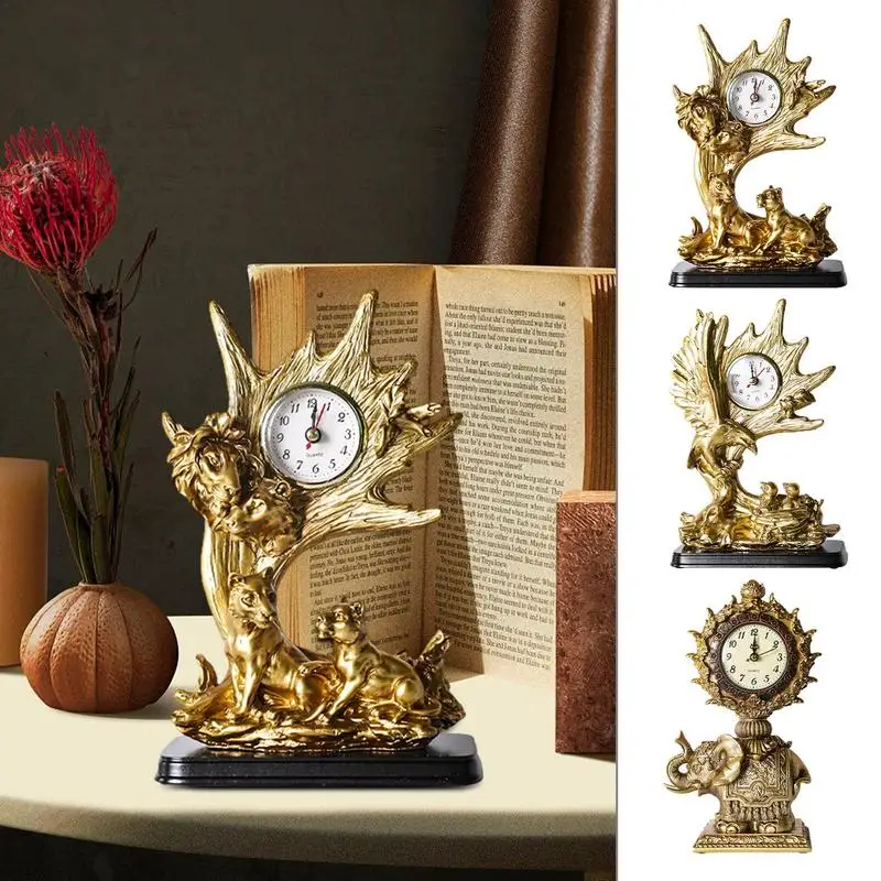 Animal Shape Silen Clock Ornament Alarm Clock Metal Pointer Clock Resin Figurine Novelty Table Clock For Room