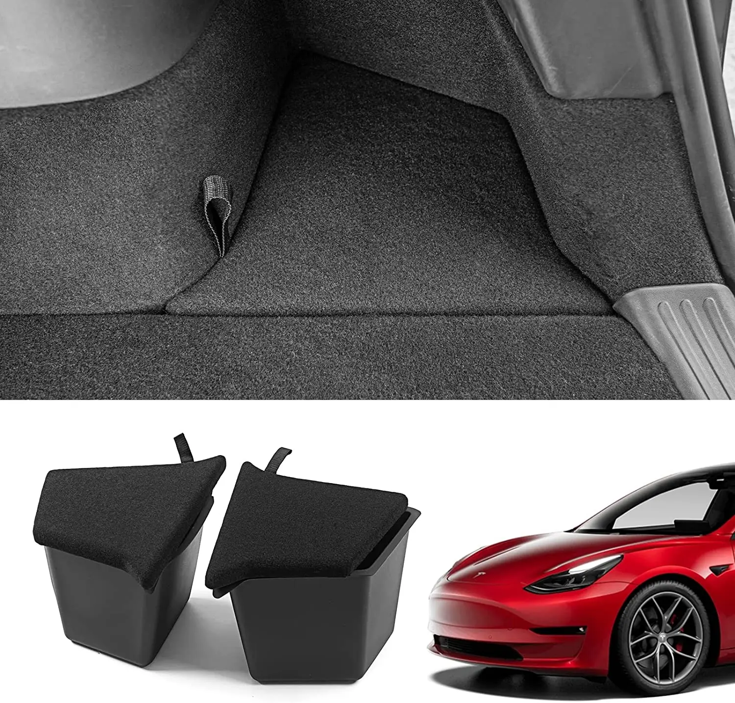 

Car Trunk Side Storage Box Under Seat Organizer Tray Flocking Mat Partition Board Stowing Tidying For Tesla Model Y 21-22