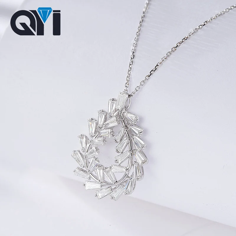 18K Белое Золото 1.4CT настоящий бриллиант оливковая ветка кулон ожерелье для женщин