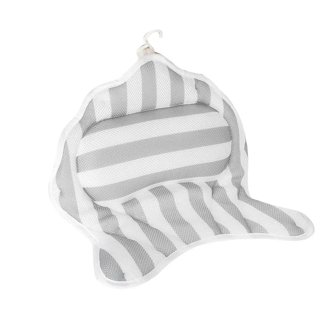

Breathable Mesh Home Spa Bath Pillow with 6 Suction Cups Bathtub Mat for Supporting Head Neck