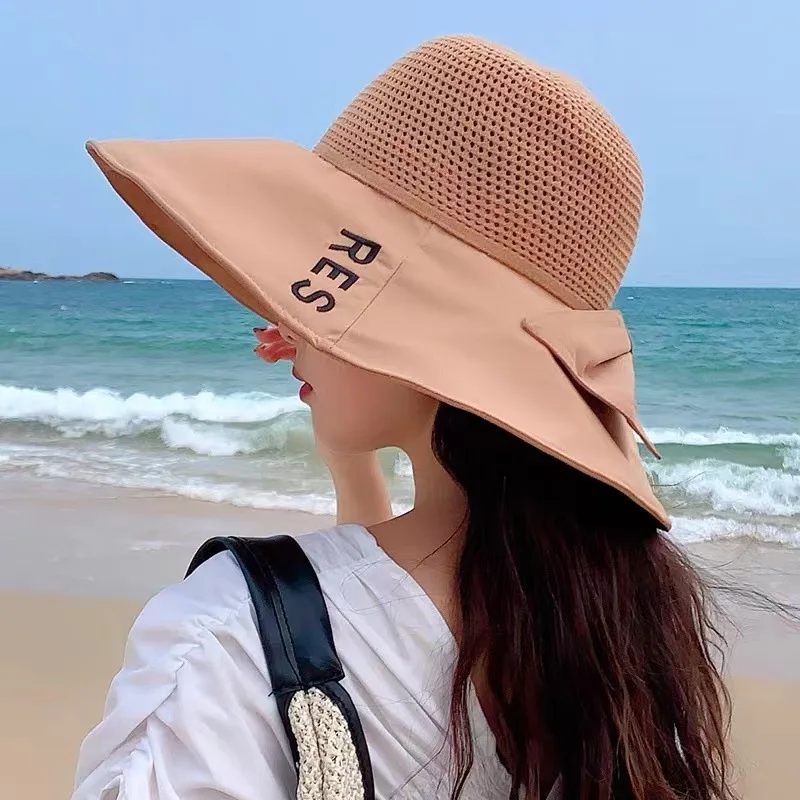 

Wholesale Summer Large brim Women's Sunshade Hat Foldable Fashion Versatile Sun Hat Letter Sunscreen Beach Fisherman Hat