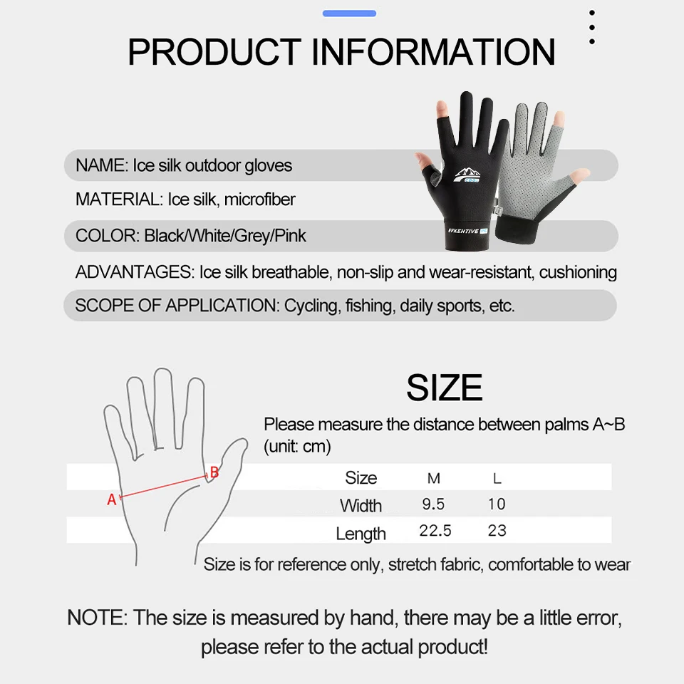 Summer Fishing Gloves Sun Protection Gloves Breathable Anti-slip Anti-UV Sport Cycling Ice Silk Outdoor Running Gloves Men Women