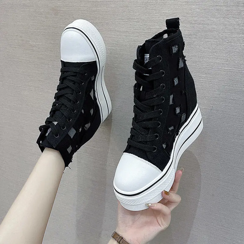 

Thick-soled High-top Women's Vulcanize Shoes 2022 Spring Autumn Breathable All-match Inner Heightening Small White Shoes Women