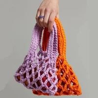 fashion knitting women small shoulder bags summer beach female woven hollow purse handbags hand carry ladies casual tote clutch