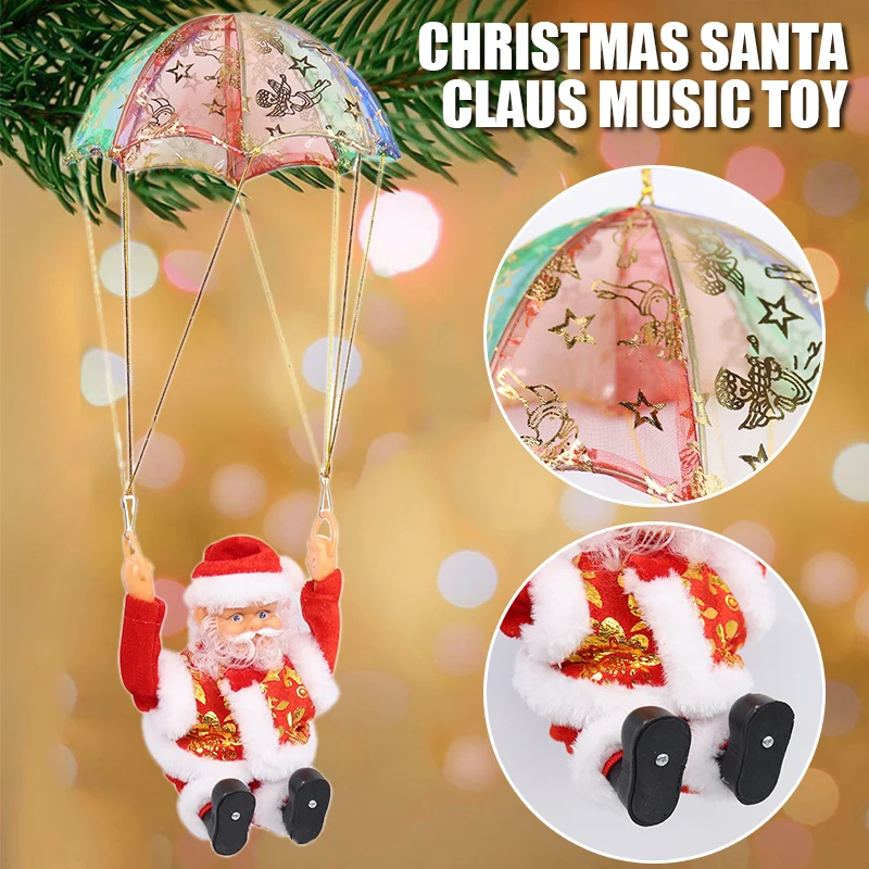 

DIY Christmas Ornaments Parachute Somersault Electric Music Santa Claus Pendant Toy Gift Party New Year Home Decoration