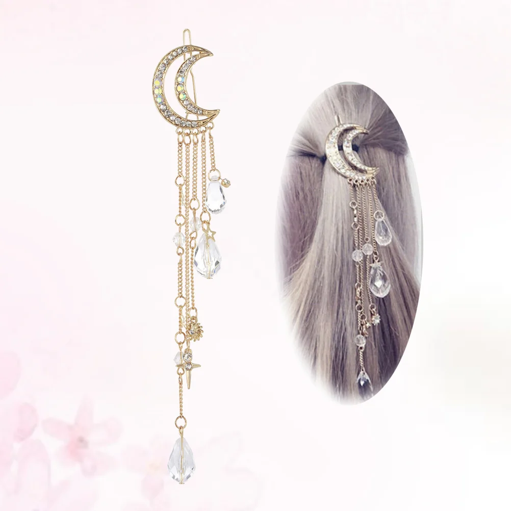 

Moon Hair Clip, 1Pcs Moon Star Dangle Hairpin Bridal Beads Hairpiece Tassel Barrettes for Hair Accessories
