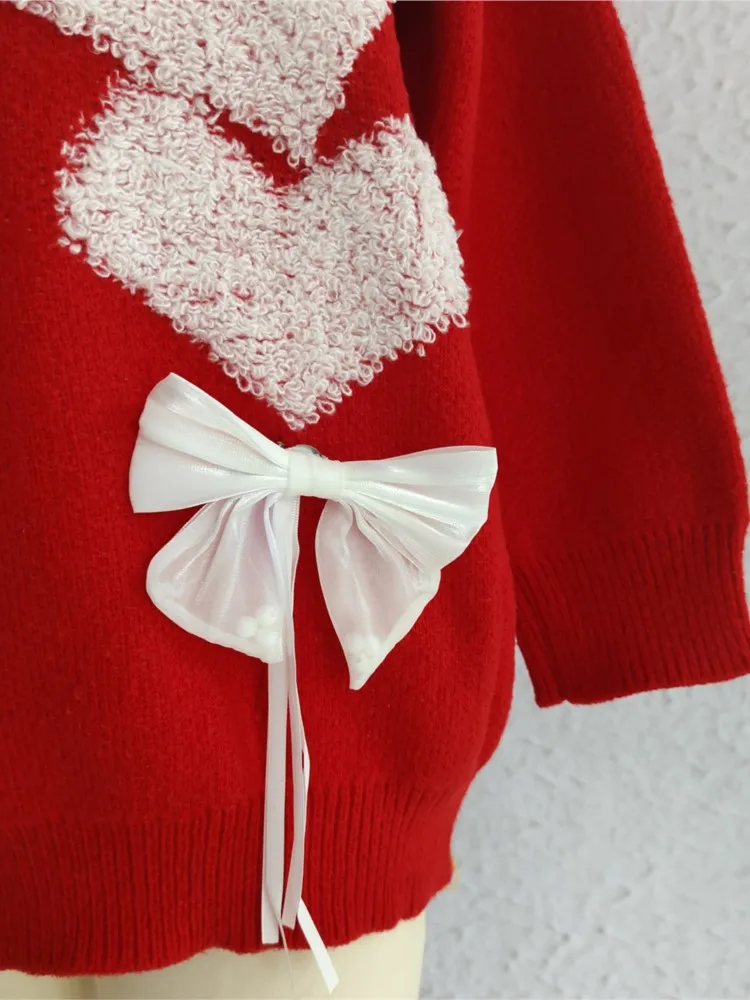 Уродливый жаккардовый свитер с рождественским сердечком женский модный вязаный