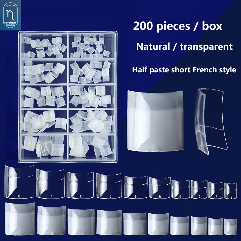 

Summer Short Natural Transparent Half Paste French Nail Tips False Fake Nails Gel Press on Ultra Easy Wear for Home Office Wear