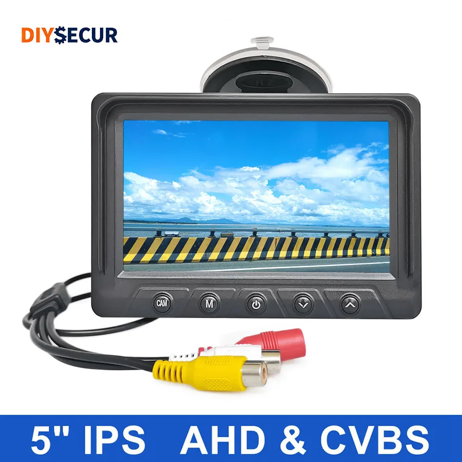 Фото DIYSECUR 5-дюймовый AHD IPS монитор заднего вида для автомобиля, цифровой дисплей 720P 1080P, поддержка AHD CVBS с 2 видеовходами для автомобильной камеры. №1