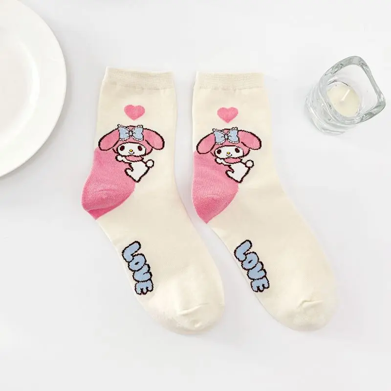 Мультяшные носки Sanrio MyMelody розовые из чесаного хлопка женские милые с кроликом