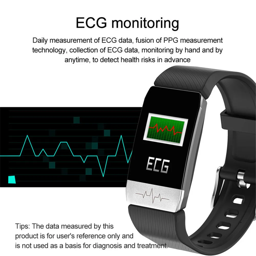 T1S Smart Watch Bands With Temperature Measure ECG Heart Rate Blood Pressure Monitor Weather Forecast Drinking Remind Wristband