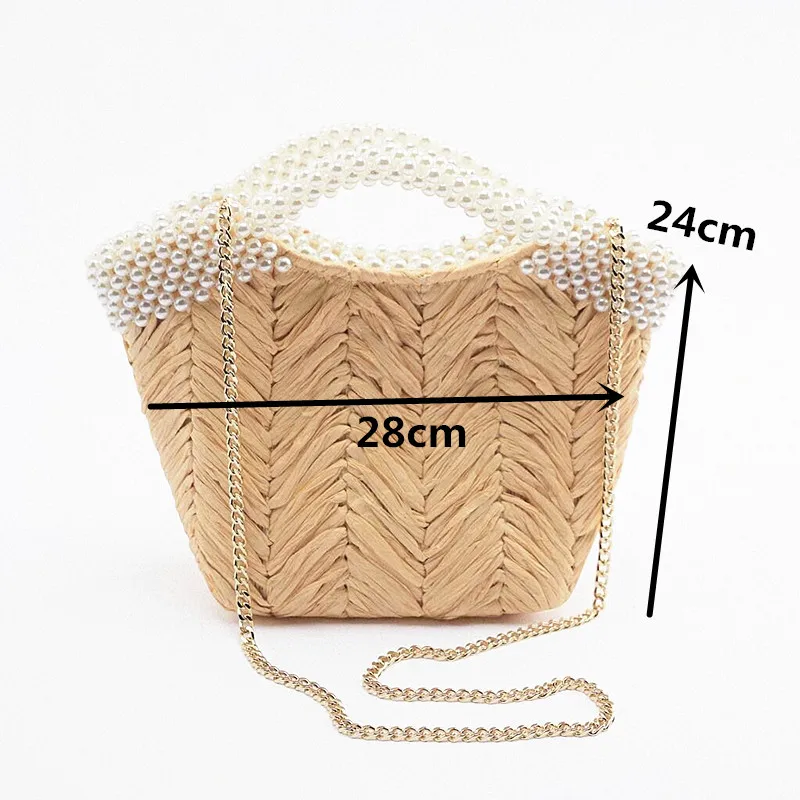 New imitation pearl one-shoulder straw woven bag hand-woven women's fashion beach |