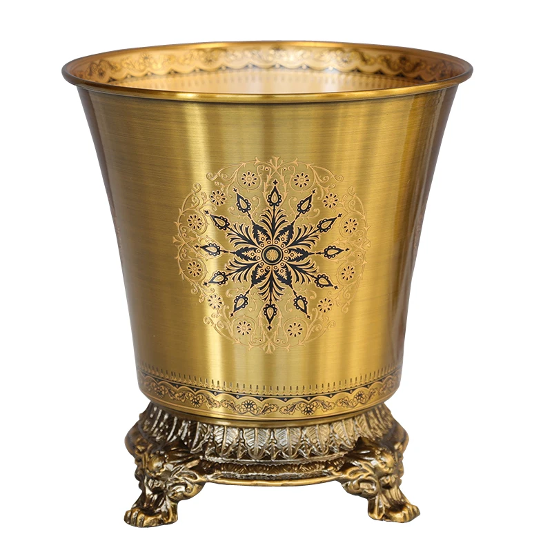 

European retro alloy trash can desktop wrought iron storage barrel decorative ornaments