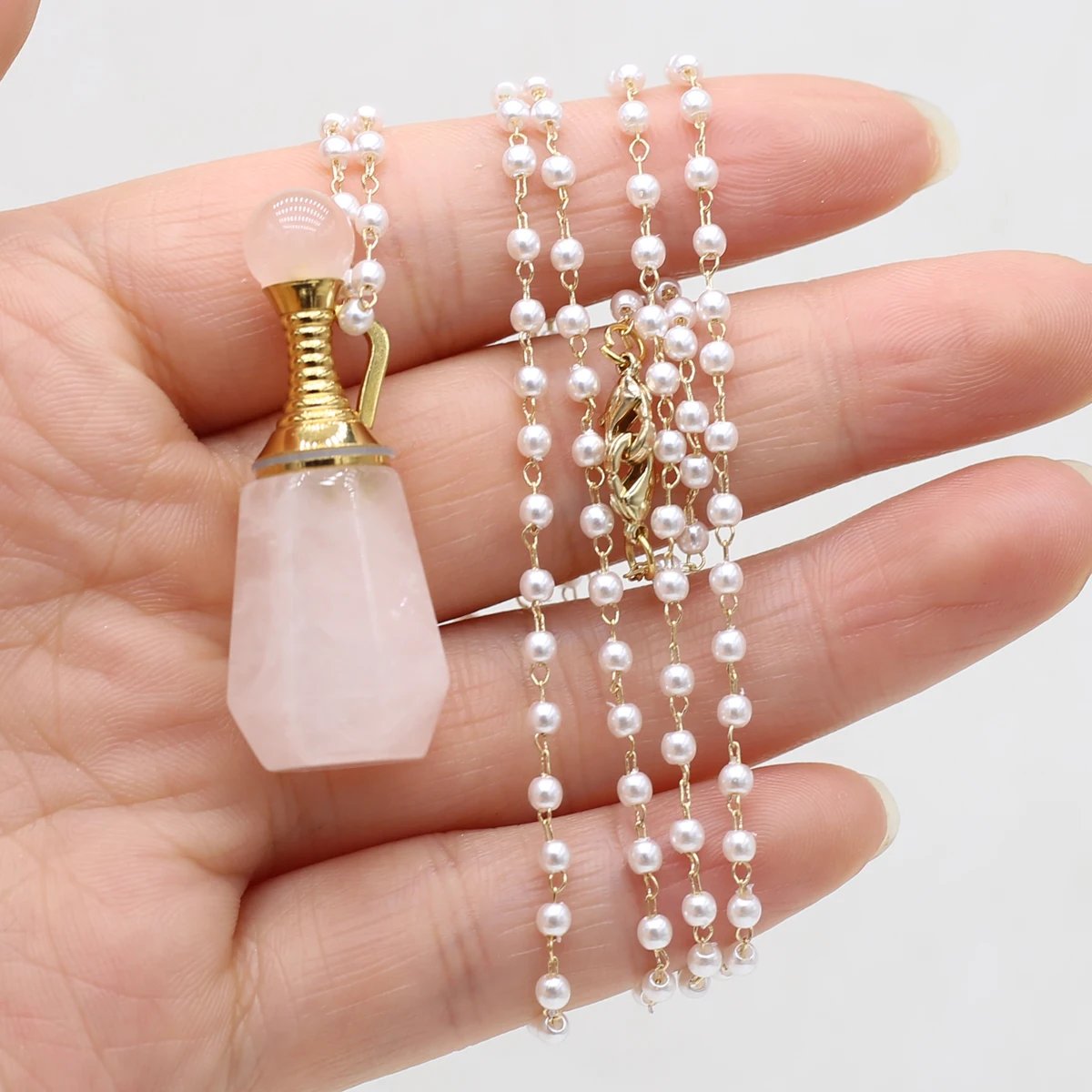 

Gem Jewelry Essential Oil Diffuser Perfume Bottle Reiki Healing Rose Quartz Pendant Charm Women's Necklace Gift