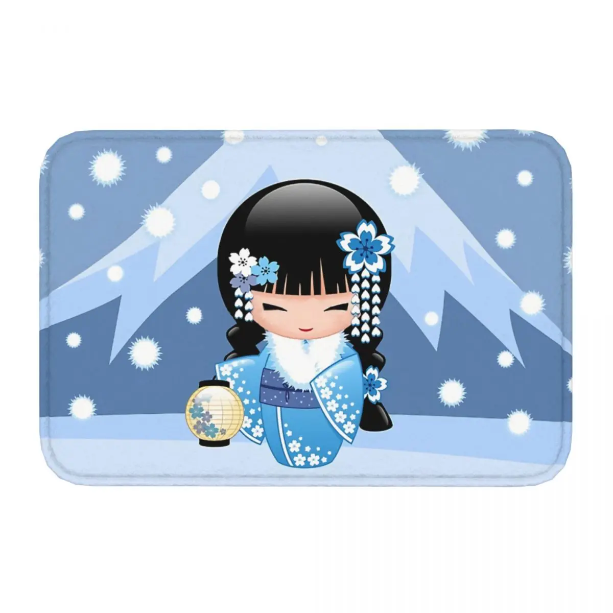 Художественный нескользящий дверной коврик зимняя кукла Kokeshi V2 для гостиной и