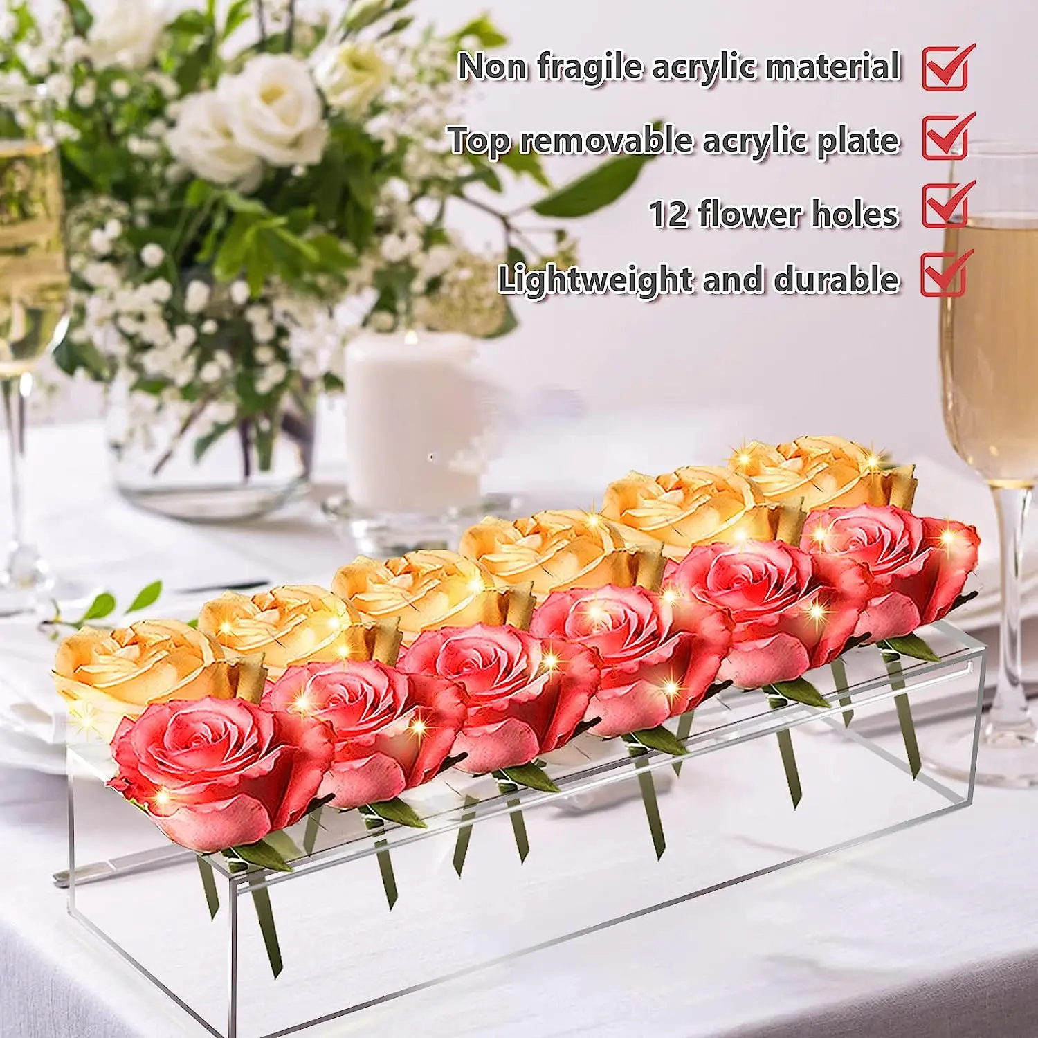 

Прозрачная акриловая ваза для цветов, прямоугольный цветочный орнамент, обеденный стол, цветочные композиции, свадебный декоративный цветочный горшок, подарок