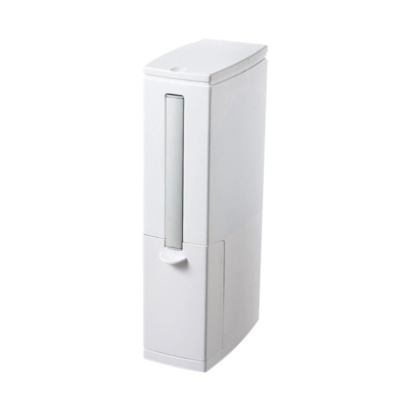 

Slim Plastic Narrow Trash Can with Toilet Brush Holder Garbage Storage Organizer