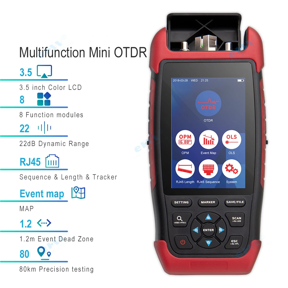 Умный волоконно-оптический рефлектометр FTTH 1310 нм Мини OTDR 8 функций VFL OPM OLS карта