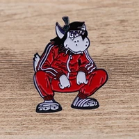 cute animal funny cartoon black wolf enamel pins lapel pin brooches for backpack collection manga badges jewelry accessories